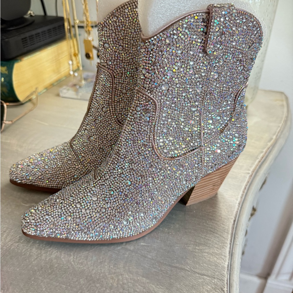 Betsey Johnson Glittering Rhinestone Ankle Boots